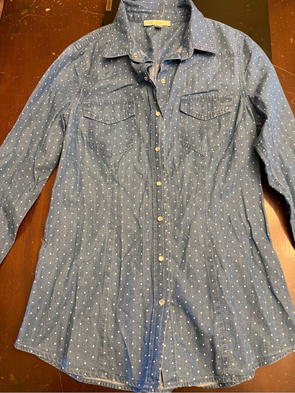 Denim Blue Polka Dot Long-Sleeve Shirt Dress
